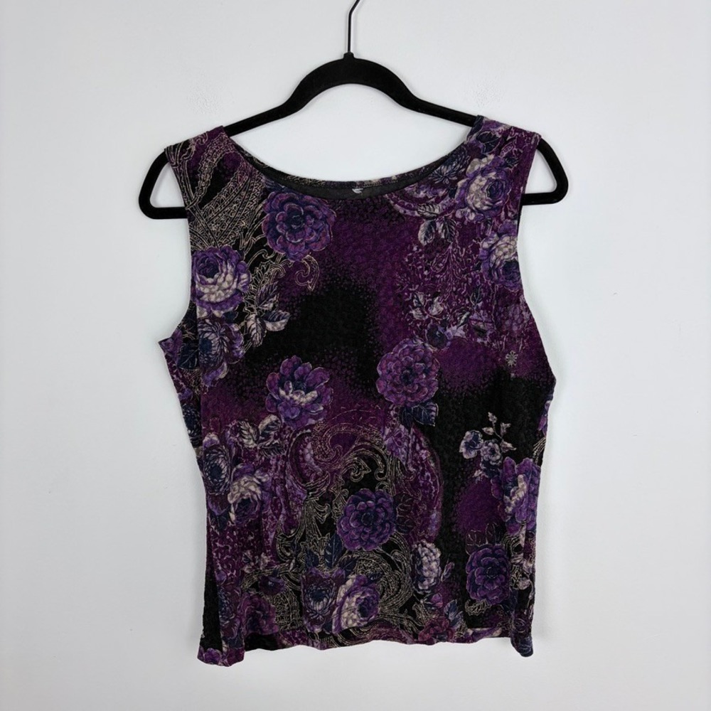 Fairycore Tank Top Blouse Floral Y2K Shimmer Gold Textured Dark Whimsygoth M